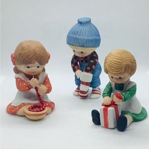 Vintage Enesco Country Cousins Set Of 3 Christmas Figurines Katie Scooter Polly